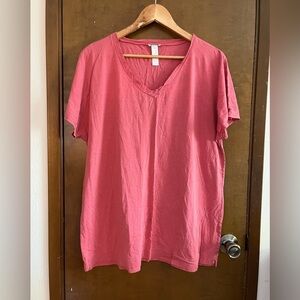 Hanro Pink Drop Sleeve V-neck Tee
